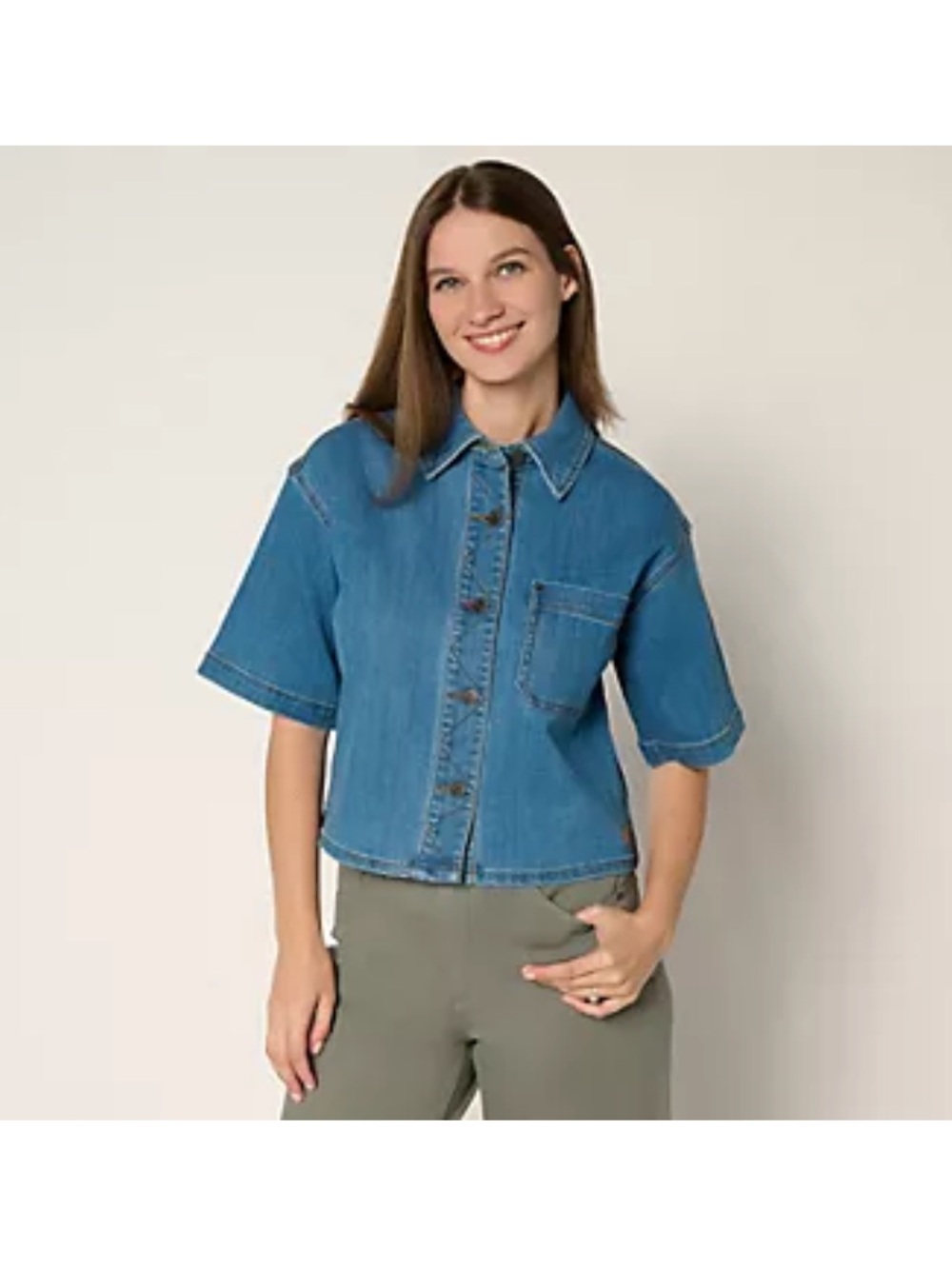 Peace Love World Blue Button Front Collared Jacket Pockets 3/4 Sleeve Women's S